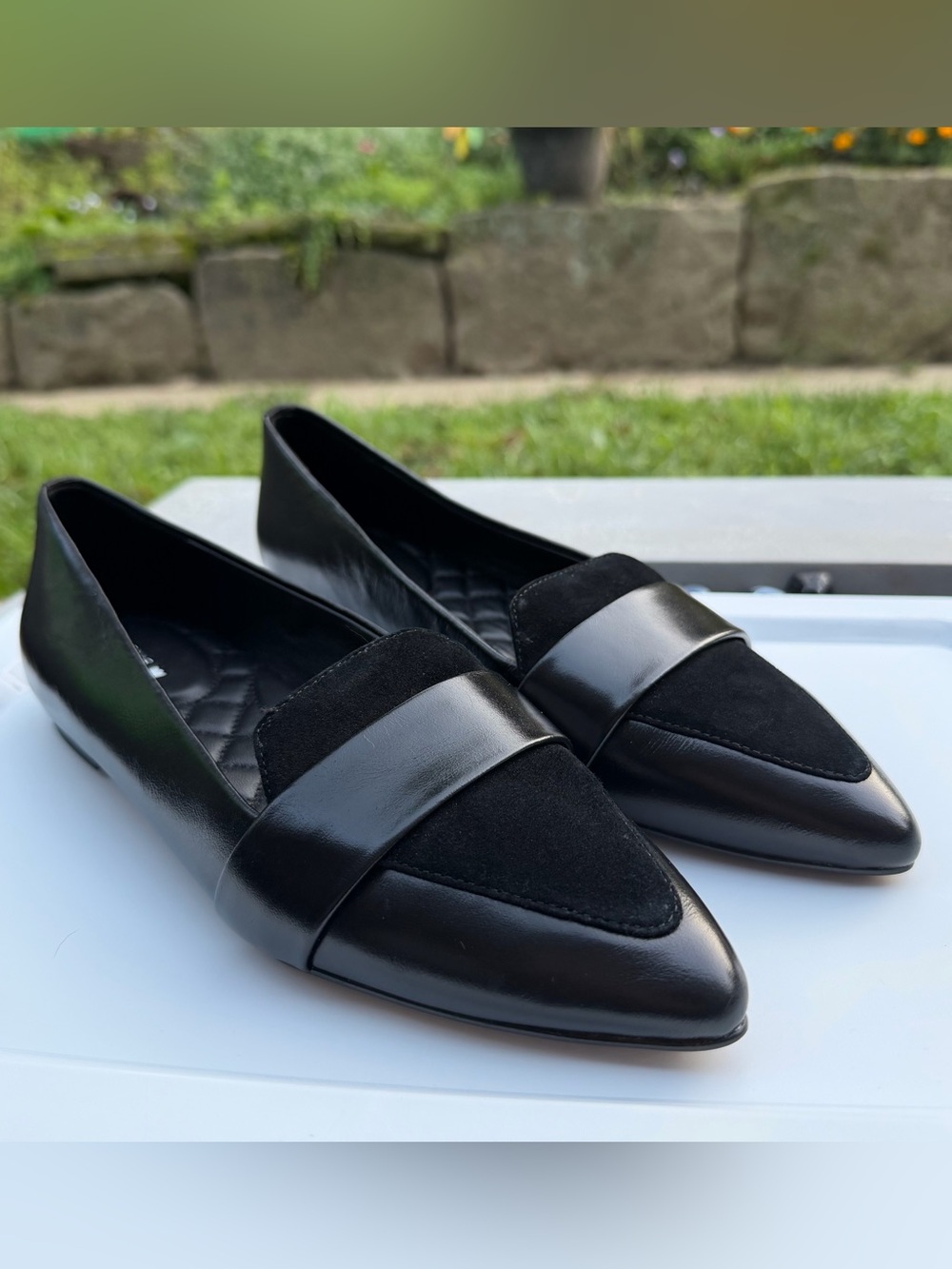 Birdies The Sparrow Flat Black Leather Suede Pointed Toe Loafers Size 7 NWOT